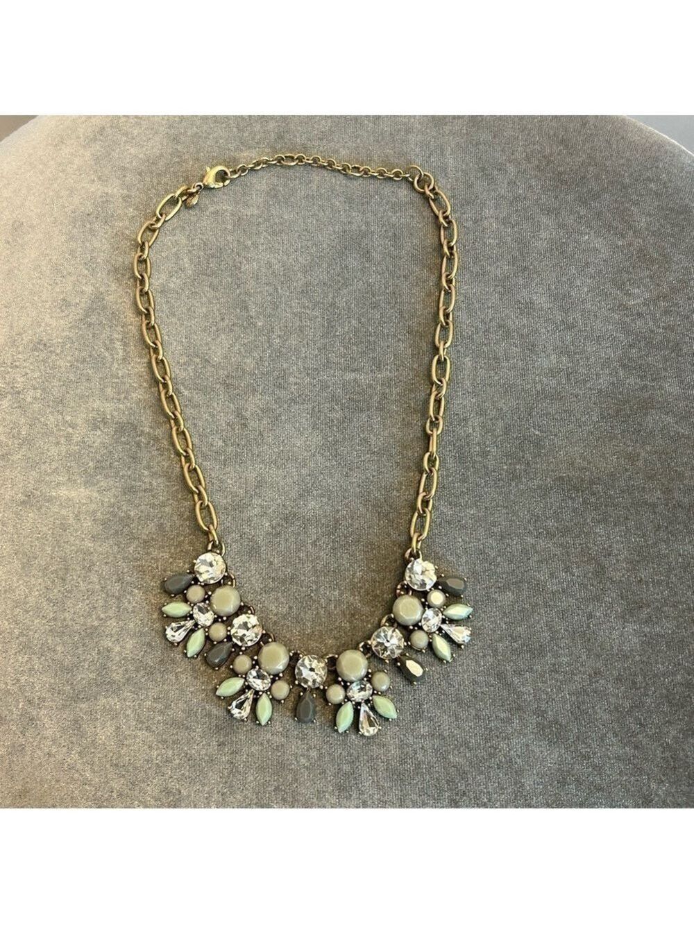 J. Crew gray taupe light green clear jewelled statement necklace